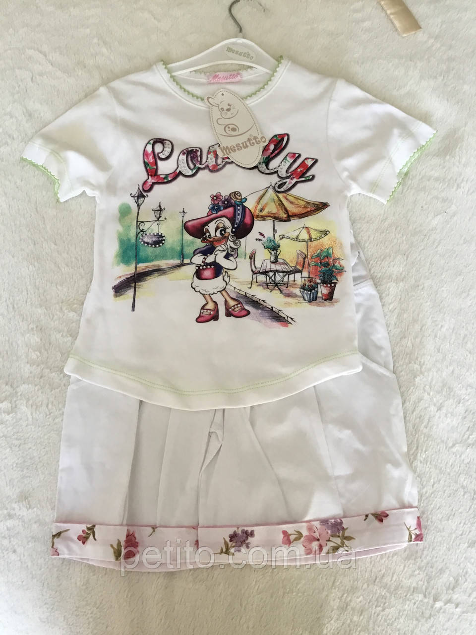 Літній костюм для дівчинки в білому кольорі з принтом, фото 1