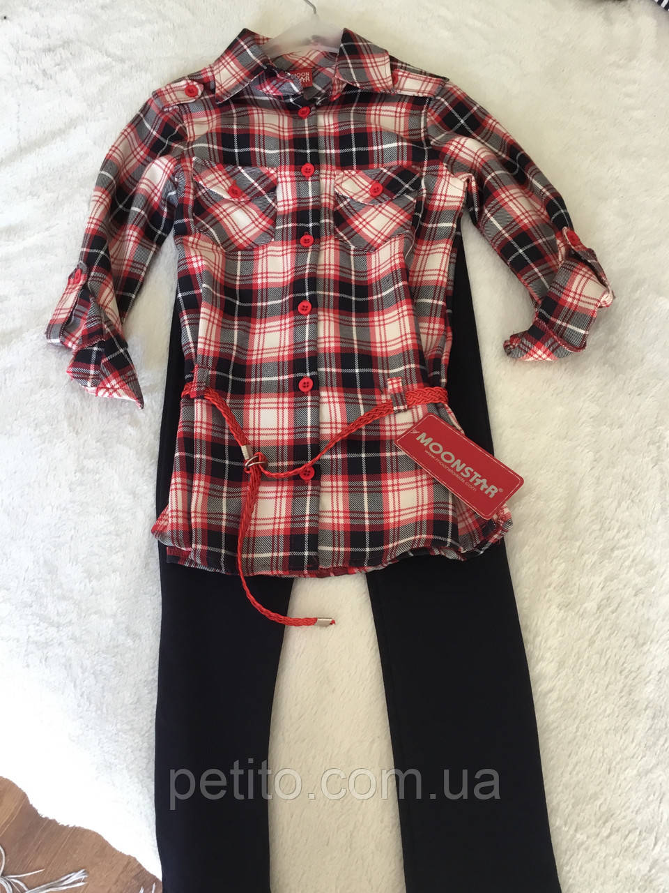 Костюм для дівчинки сорочка в клітинку і легінси, фото 1