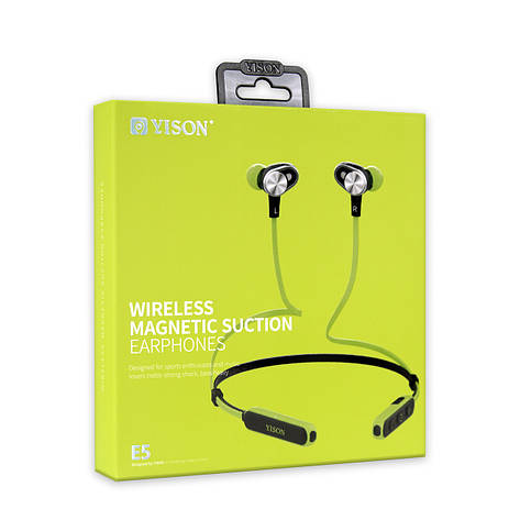 Навушники Bluetooth YiSON E5 Wireless Magnetic Suction вакуумні з гарнітурою, зелені, фото 1