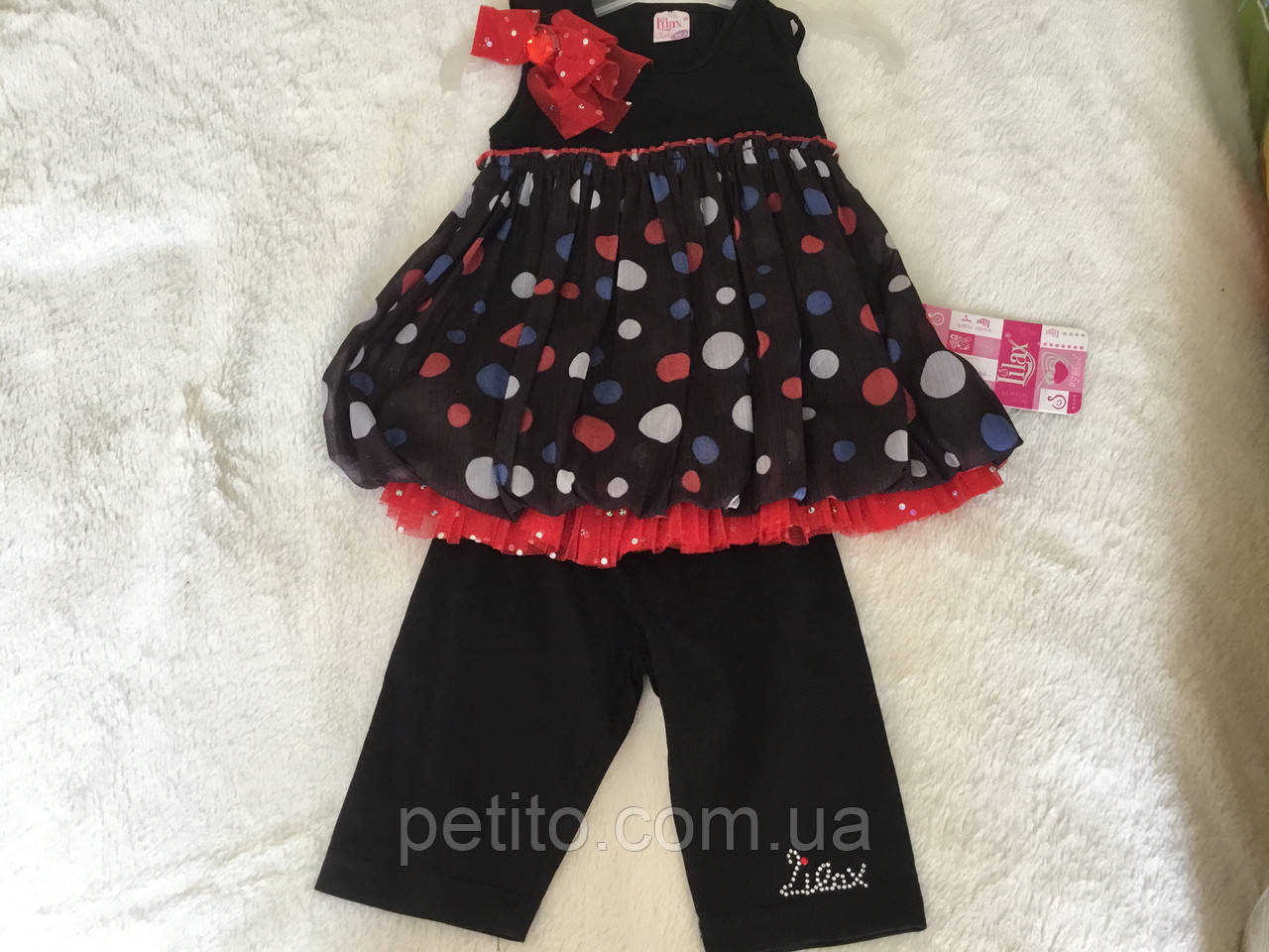 Темний костюм для дівчинки в горошок, фото 1