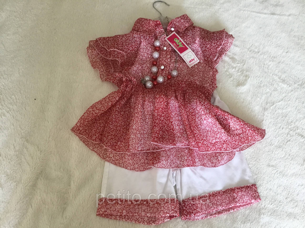 Літній костюм для дівчинки з блузою і шортами, фото 1