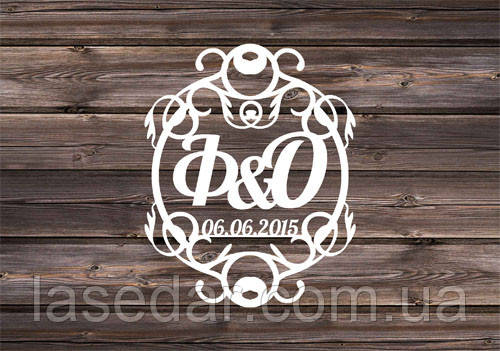 Сімейний герб, ініціали на весілля, монограма, весільний герб із дерева — герб 26, фото 1