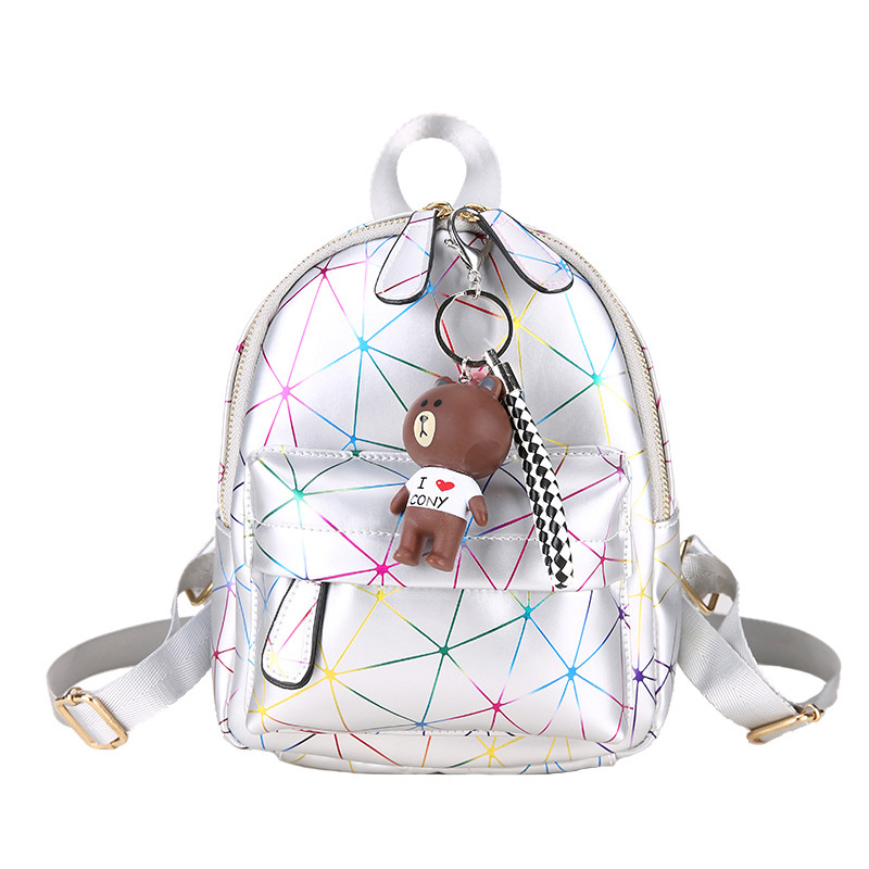 Рюкзак жіночий міський для дівчат, дівчаток з брелоком (сріблястий), фото 1