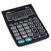Калькулятор бухгалтерський Deli 1278 чорний 12 розряд, 147х105х34 збільшений "=" прозорі пластик кнопки