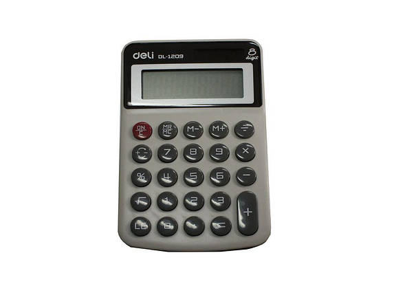 Калькулятор кишеньковий Deli 1209 сірий 8 розряд, 120*78*19мм, корпус пластик, пластик кнопки, фото 1