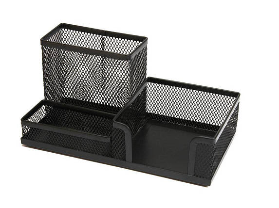 Підставка для ручок Deli 9175Е чорний багатофункц, 3 відділення, сітка метал, фото 1