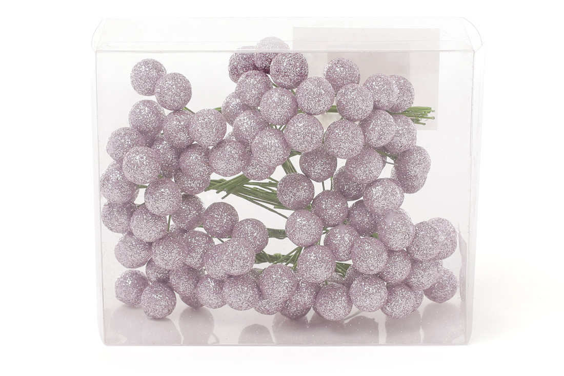 Набір декоративних ягід 12 мм, 96шт, колір - рожевий гліттер ТОВАР ВІД ВИРОБНИКА