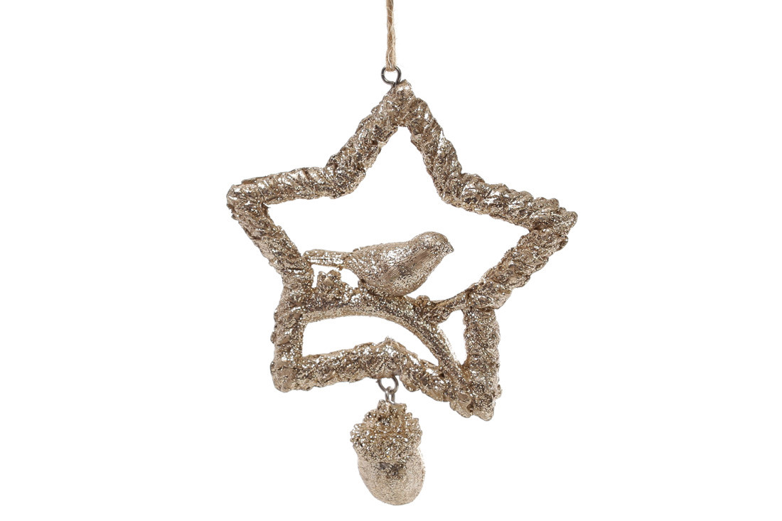 Ялинкова прикраса Пташка в зірці 11см, колір - шампань ТОВАР ВІД ВИРОБНИКА