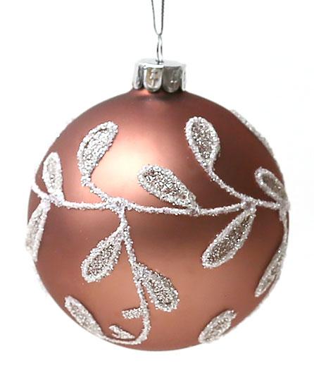 Ялинкова куля 8см коричнева матова з візерунками з блискіток. ТОВАР ВІД ВИРОБНИКА