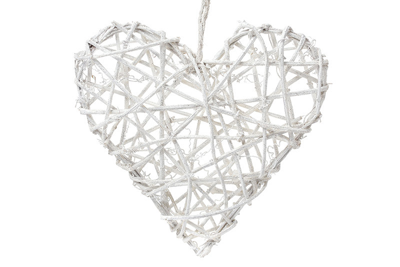 Підвісний декор Серце з раттану, білий з блискітками ТОВАР ВІД ВИРОБНИКА
