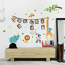 Вінілові наклейки з фоторамки на стіну в дитячу кімнату зі звірами 90 см*115 см (лист90*60 см), фото 3