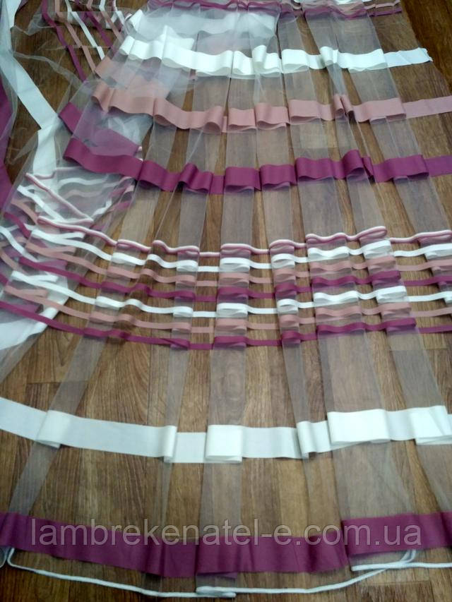тюль фатин полосы пудра розово сиреневая