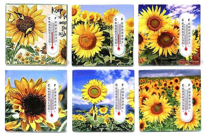 Магніт з термометром Соняшники 7.5см, 6 дизайнів - 12 шт УПАКОВКА ТОВАР ВІД ВИРОБНИКА