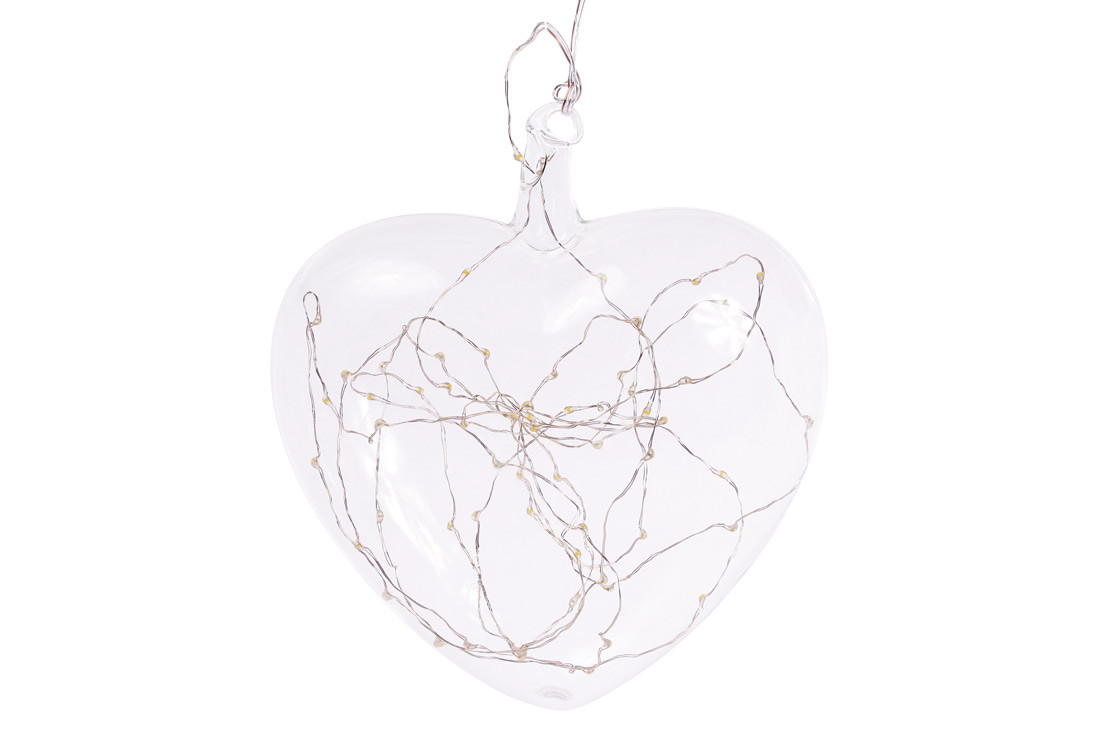 Ялинкова прикраса Серце 18см з LED-підсвічуванням (60 ламп), прозоре скло ТОВАР ВІД ВИРОБНИКА