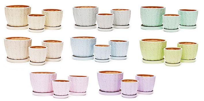 Набір квіткових горщиків (3шт) з піддонами В'язання, 8 дизайнів ТОВАР ВІД ВИРОБНИКА