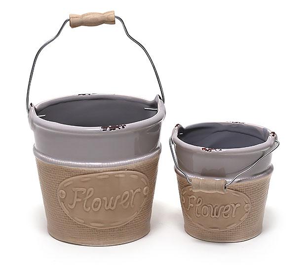 Набір кашпо (2шт) у формі відер Flower, колір - сірий зістарений ТОВАР ВІД ВИРОБНИКА
