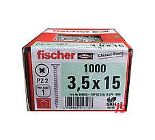 Fischer FSP-SZ 3,5X15 ZPF 1000 шт. - Шуруп для меблевих петель і направляючих, цинк білий, фото 2