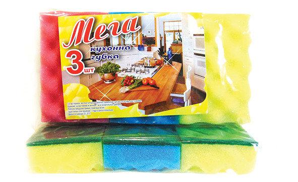Губка для миття посуду кухонні Vivat "Мега" (115×70×32 мм) 3 шт/уп + Відеоогляд