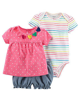 Боді + Футболка + Шорти Carters для дівчинки 9 міс 67-72 див. Літній комплект трійка