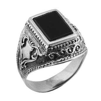Перстень срібний чоловічій із гельдичним візерунком та чорним оніксом