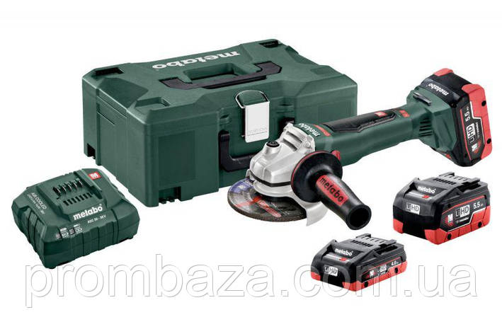 Акумуляторна болгарка Metabo WB 18 LTX BL 125 Quick LiHD 2x5.5 А·год + 1x4.0 А·год, фото 1