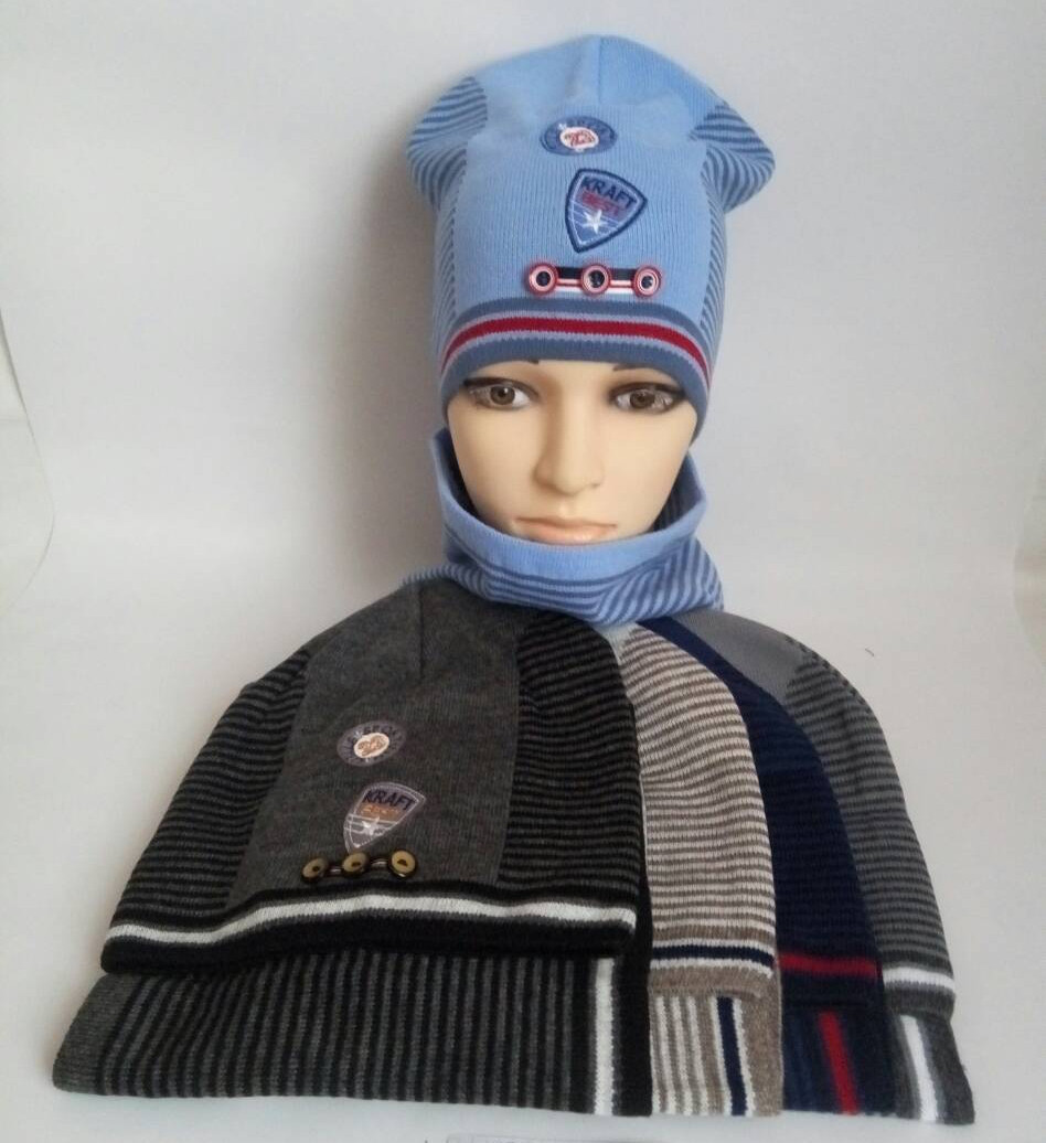 Оптом Шапка в'язана подвійна + хомут на хлопчика р 52-54