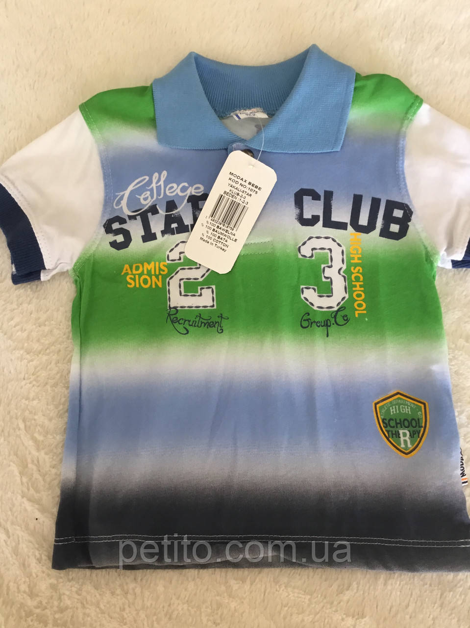 Дитяча футболка для хлопчика з комірцем і на кнопках, фото 1