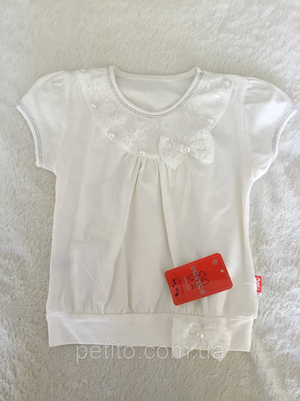 Біла футболка для дівчинки з круглою горловиною, фото 1