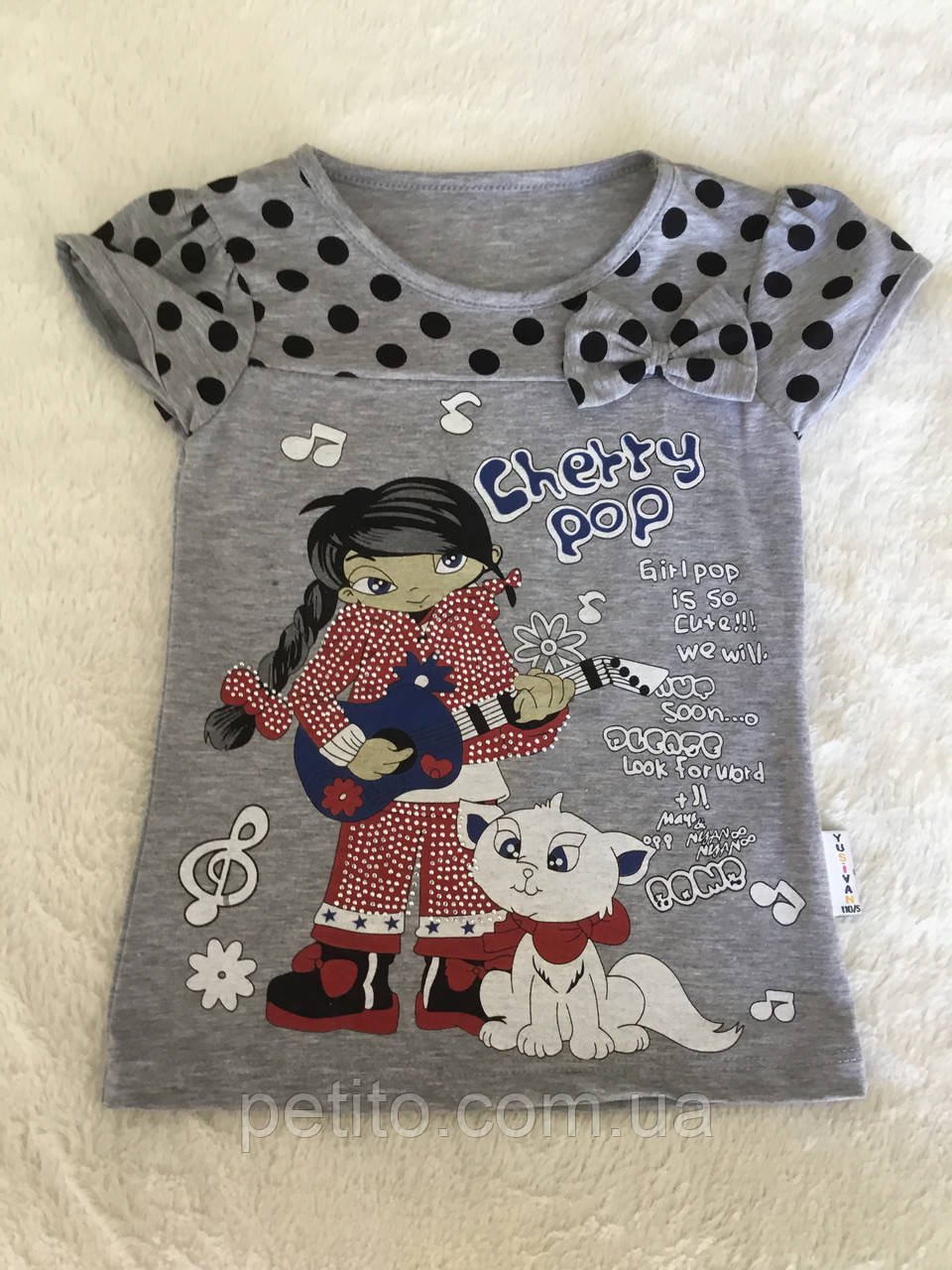Сіра футболка для дівчинки в горошок, фото 1