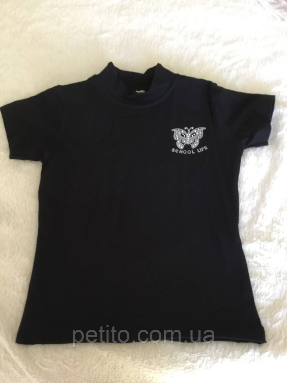 Чорна дитяча футболка з вузькою горловиною, фото 1