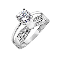 Кольцо серебряное двойное с сердечком и белыми фианитами