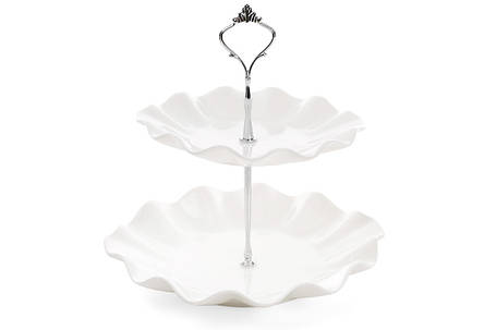 Фруктовниця порцелянова двоярусна Хвиля 24 см, колір — білий (988-135), фото 1