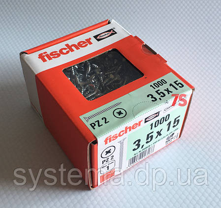 Fischer FSP-SZ 3,5X15 ZPF 1000 шт. - Шуруп для меблевих петель і направляючих, цинк білий, фото 2