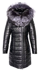 Пуховик із натуральної шкіри з хутром чорнобурки