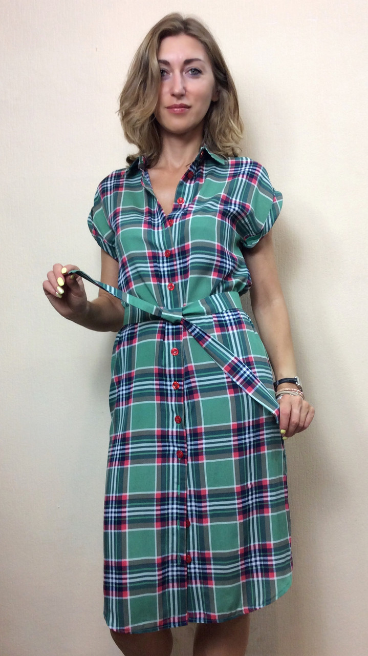 Сукня-сорочка з штапелю в клітку РП110, фото 1
