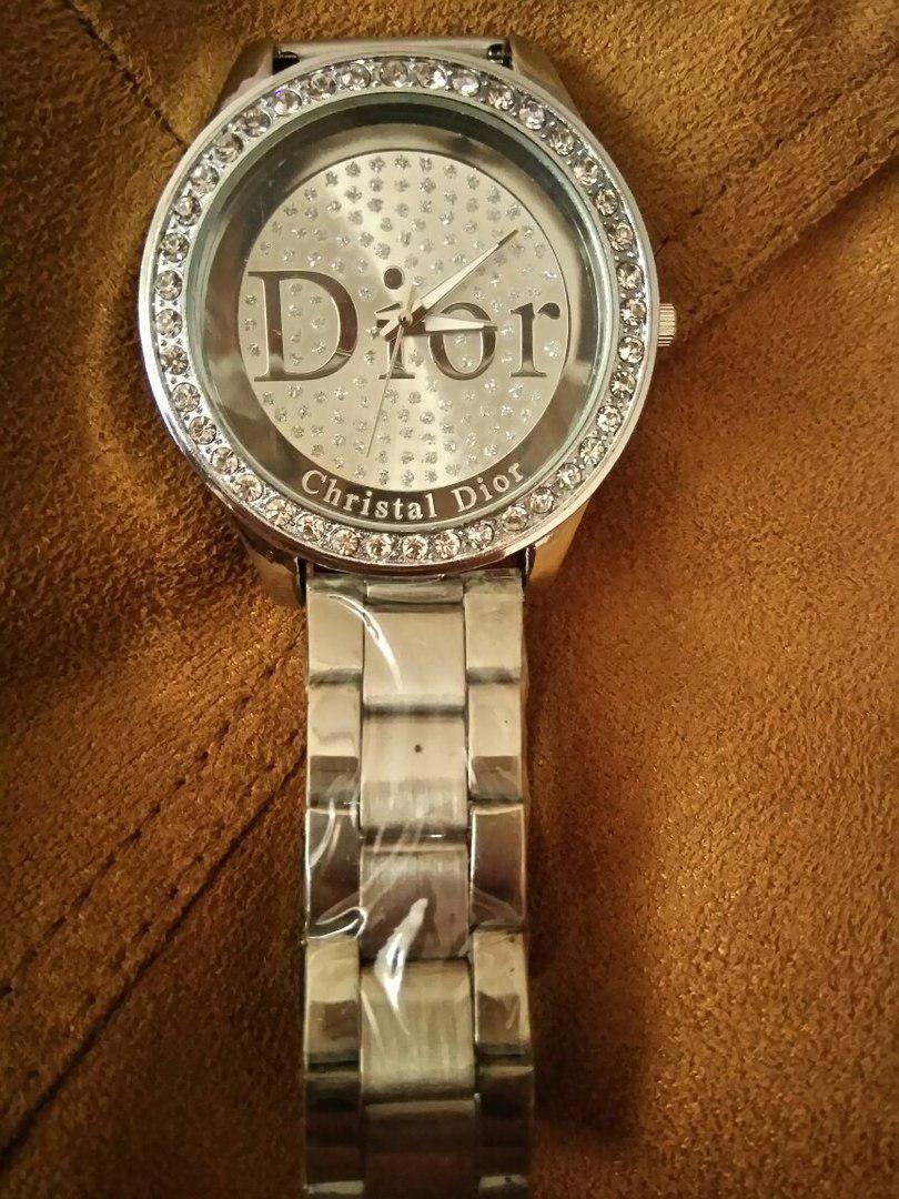Аналоговий срібний кварцовий годинник Діор на металевому ремінці