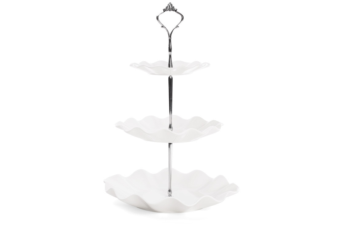 Етажерка порцелянова триярусна Хвиля 36 см, колір — білий (988-137)