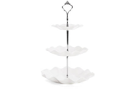 Етажерка порцелянова триярусна Хвиля 36 см, колір — білий (988-137), фото 1