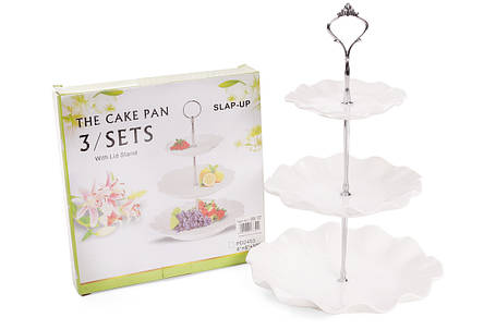 Етажерка порцелянова триярусна Хвиля 36 см, колір — білий (988-137), фото 2