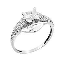 Кольцо серебряное с россыпью маленьких фианитов Бабочка на лугу