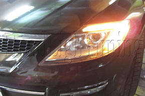 Mazda CX-9 - замена моно линз на би-ксеноновые Moonlight ULTRA G6/Q5 3,0" D2S и установка гибких ДХО  1
