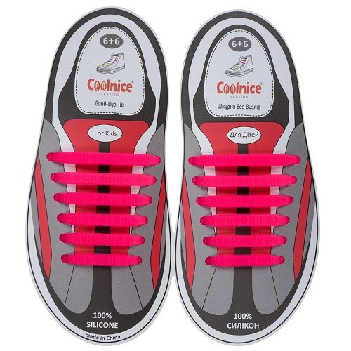 Силіконові шнурки Coolnice рожеві (6+6) 12 шт./комплект, фото 1