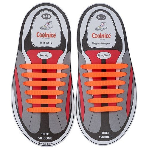 Силіконові шнурки Coolnice жовтогарячі (6+6) 12 шт./комплект, фото 1