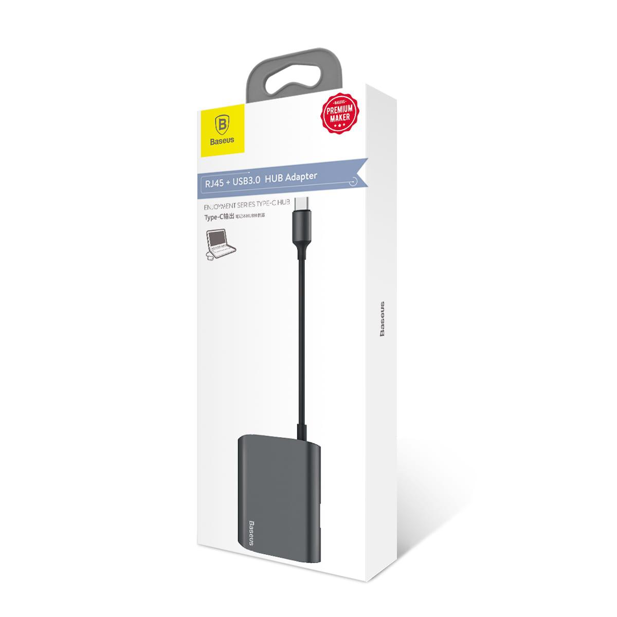 Хаб-переходник Baseus Enjoyment series Type-C to RJ45+USB3.0 HUB Adapter Gray - фото 6 - id-p734732857