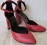Mante! Гарні жіночі босоніжки туфлі підбор 10 см весна літо осінь класика шкіряні червоного кольору, фото 2