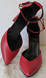 Mante! Гарні жіночі босоніжки туфлі підбор 10 см весна літо осінь класика шкіряні червоного кольору, фото 5