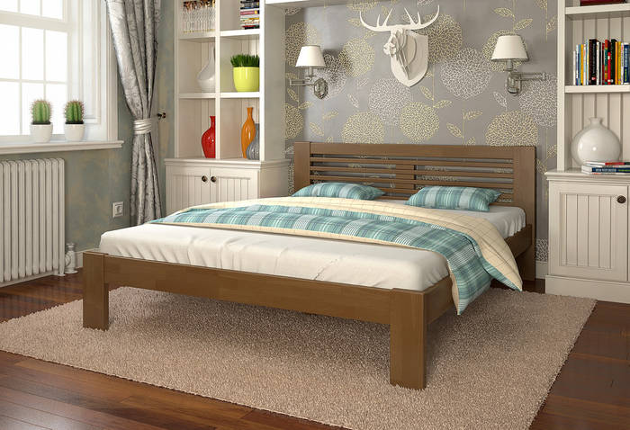 Купить Двуспальная кровать из дерева 160х200 щит Сосны Шопен Орех, цена ...