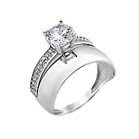 Кольцо серебряное двойное Элит с крупным фианитом и гладкой поверхностью