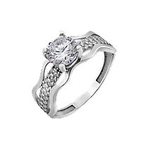 Серебряное кольцо Мистерия с фианитом посередине и россыпью камней по бокам