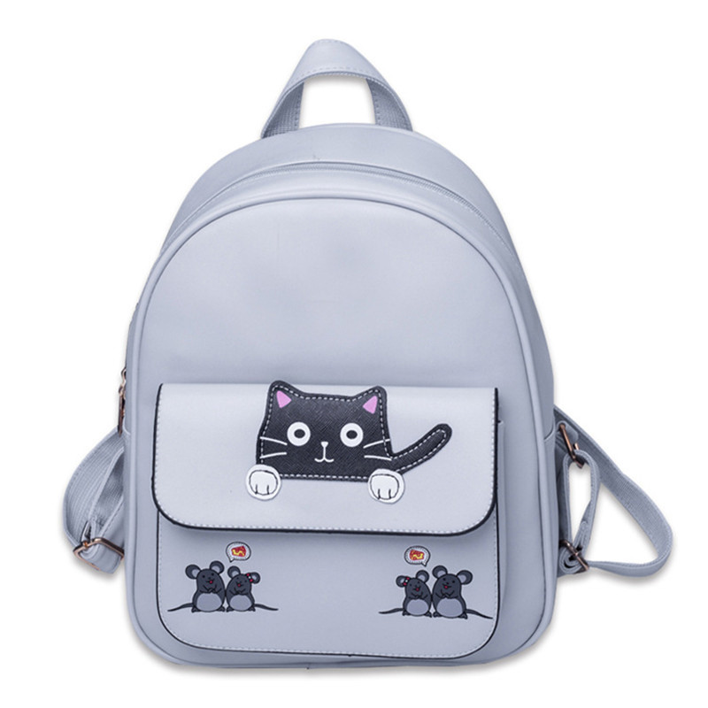 Рюкзак жіночий для дівчаток Кіт з мишками (сірий), фото 1